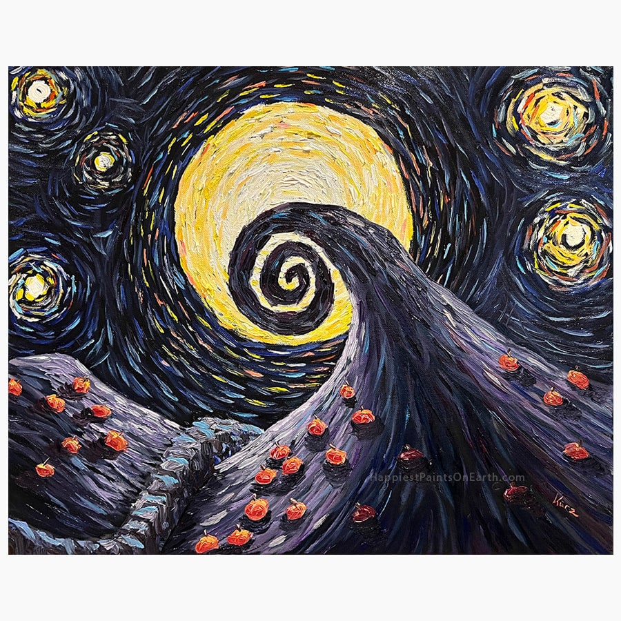 Starry Nightmare Before Christmas, 16" x 20" Oil on Canvas painting by Kevin Kurz | Art of the